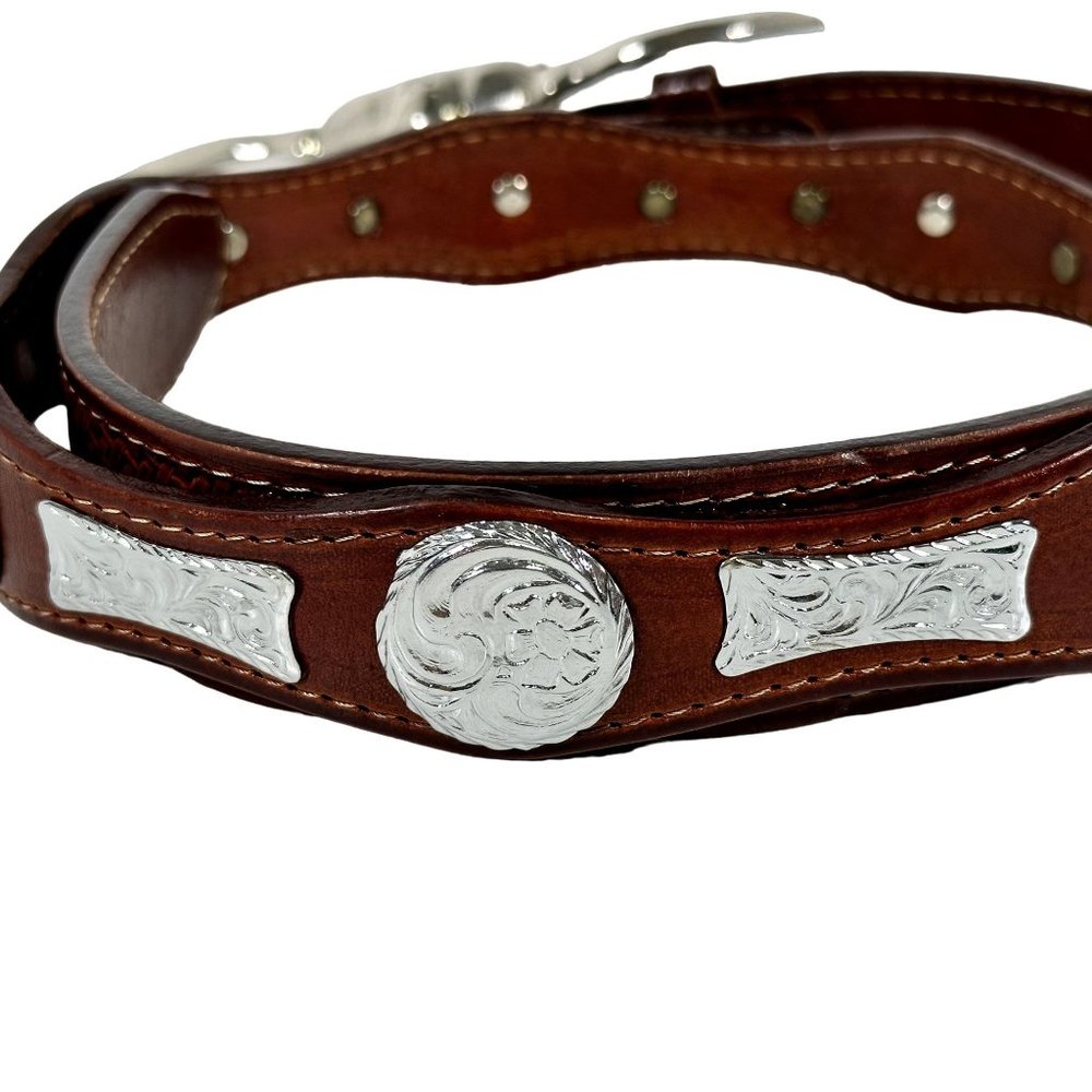 Longhorn Steer Skull Leather Belt Embossed n Studded Mens Size 42 Made in Mexico - Picture 5 of 9